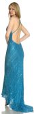 Crossed Bare Back Multi Beaded Formal Gown in Teal/Silver